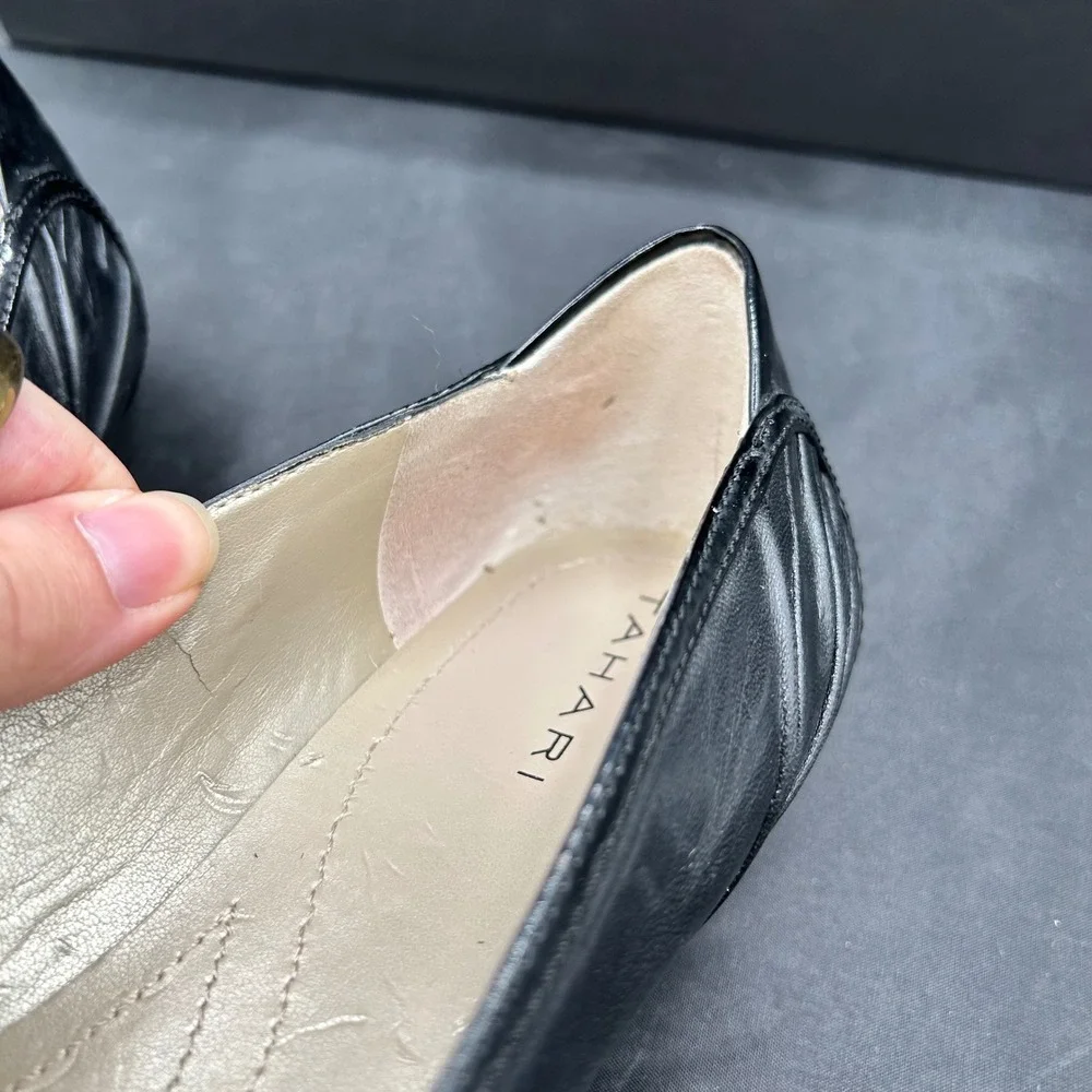 Tahari Ballet Flats Leather Dress Shoes‎ Black Career Office 8.5M Business